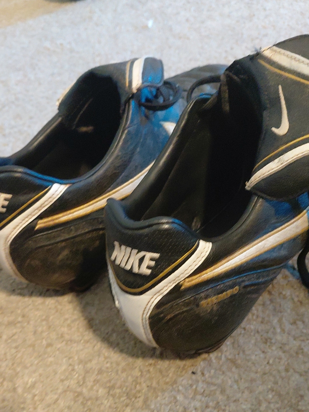 Nike Legend 3 Leather Black and White Cleats with Gold Accents